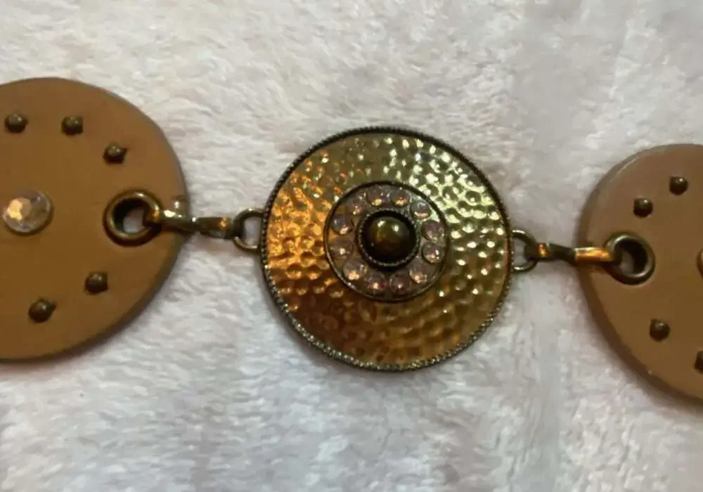 Women's Vintage Style Beige Round Disc and Chain Waist Belt S/M